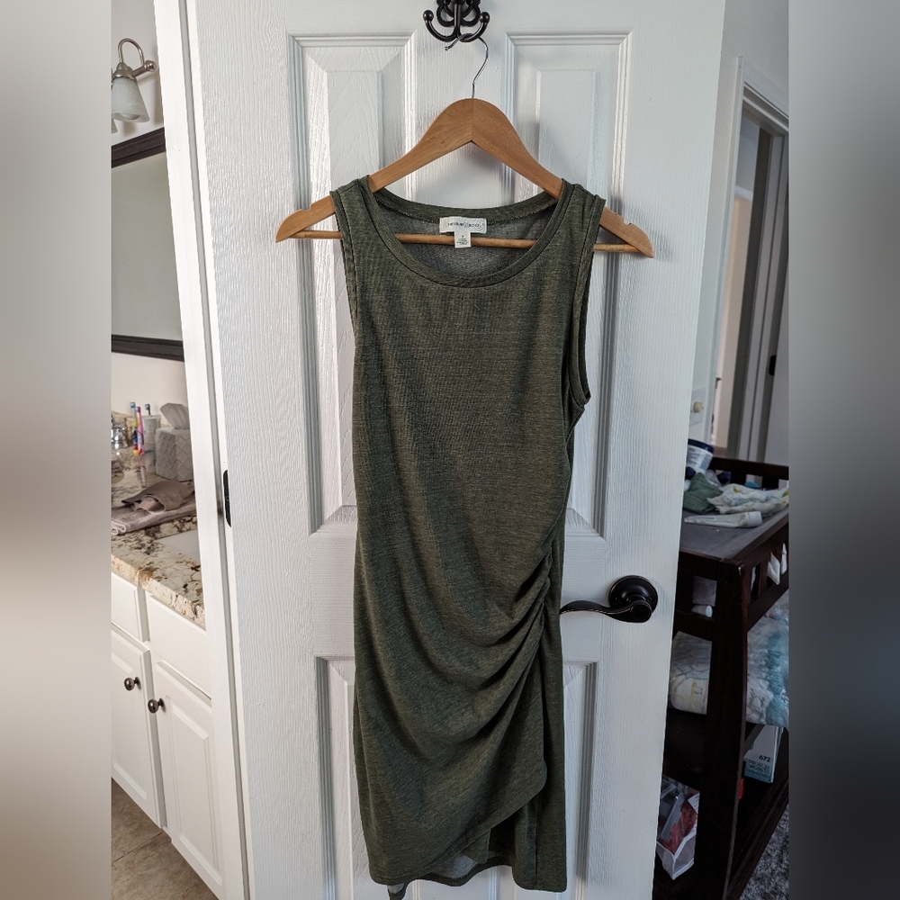 Treasure & Bond ruched dress, army green, size small